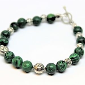 Malachite and silver beaded stacking bracelet